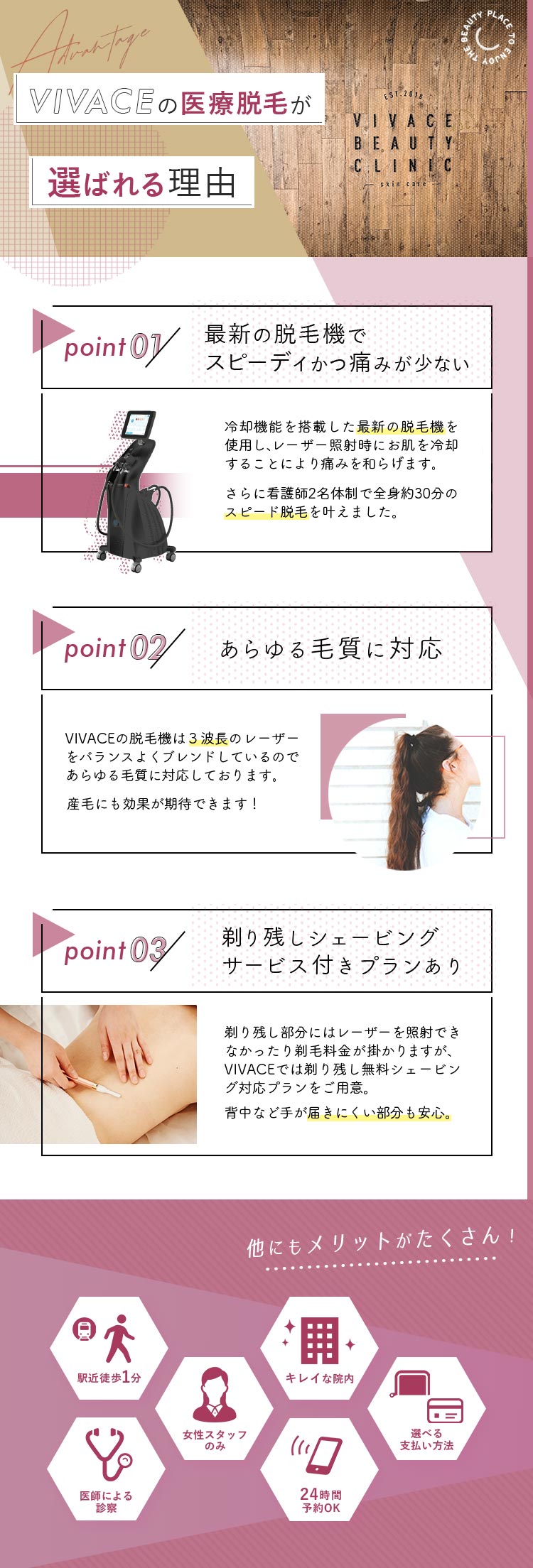 VIVACEの医療脱毛が選ばれる理由を説明した内容